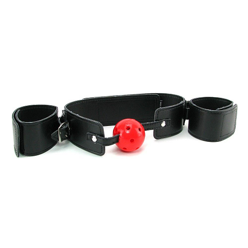 Кляп-наручники с красным шариком Pipedream Breathable Ball Gag Restraint PD3935-00