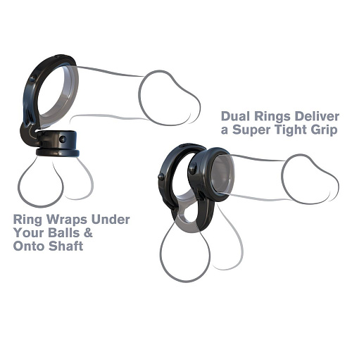 Чёрное эрекционное кольцо на пенис и мошонку Pipedream Ironman Duo-Ring PD5918-23