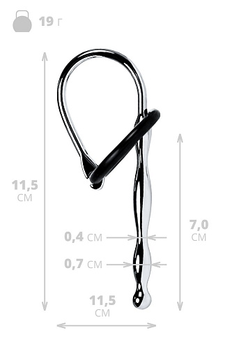 Стальной уретральный плаг-косичка с двумя кольцами ToyFa 717304