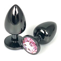 Чёрная металлическая анальная пробка с нежно-розовым стразом Vandersex 400-VPS1 (6,5 см)