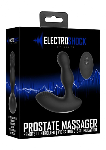 Чёрный массажёр простаты с электростимуляцией и пультом ДУ Shots Media BV Prostate massager ELC019BLK