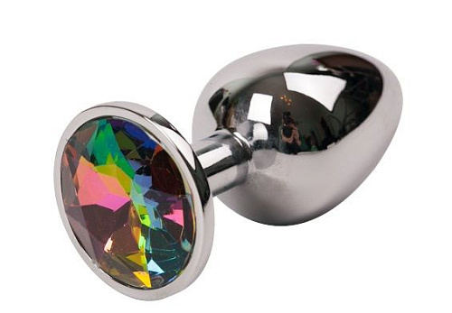 Серебряная металлическая анальная пробка с радужным стразиком 4sexdreaM 47112 (7,6 см)