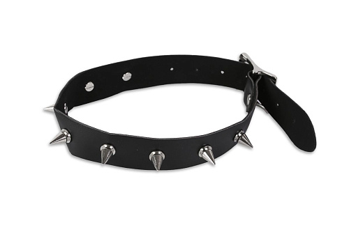 Чёрный узкий ошейник с шипами Пикантные штучки DP540