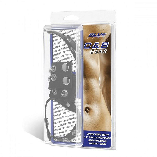 Чёрная утяжка на пенис и мошонку BlueLine Cock Ring With 1.5 Ball Stretcher And Optional Weight Ring BLM3052