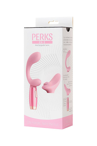 Розовый вибратор с двумя сменными насадками Le Stelle PERKS SERIES EX-3 LS12209