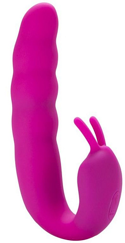 Розовый вибратор Howells Ribbed Dual Stimulator with Rolling Ball 183316Rose (17 см)