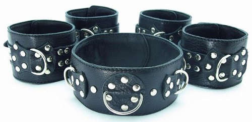 Комплект кожаных БДСМ-аксессуаров с клёпками БДСМ арсенал 53003ars