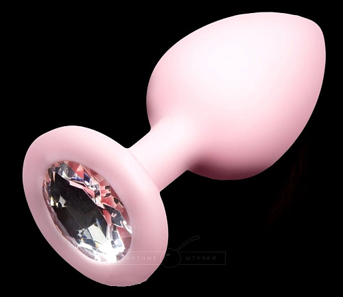 Нежно-розовая силиконовая пробка с прозрачным кристаллом Пикантные штучки DPSS0003DIA (7,5 см)