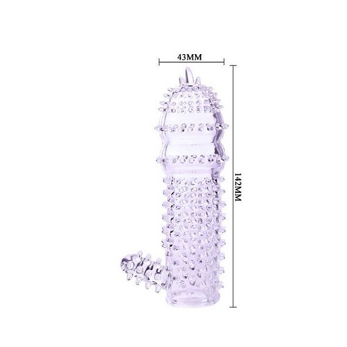 Фиолетовая насадка с закрытой головкой, шипами и отростком для стимуляции клитора Baile BI-010045C-0603 (14,2 см)