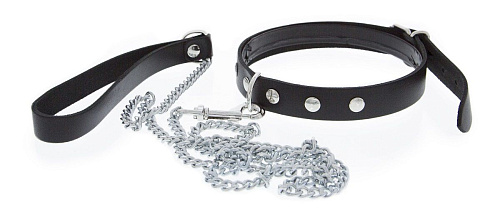 Чёрный ошейник с поводком Blush Novelties Collar and Leash 520070