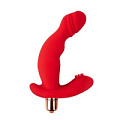 Красный силиконовый изогнутый вибромассажёр с отростком Bior toys ST-40150-3