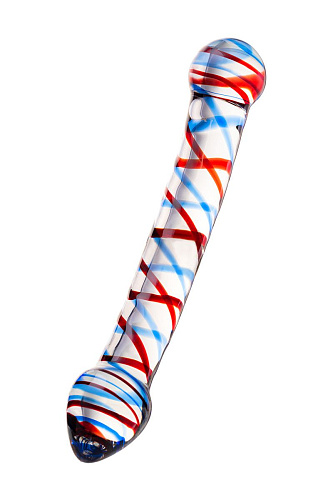 Двусторонний стеклянный фаллос с разноцветными спиралями Sexus Glass 912077