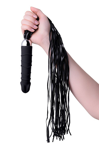 Вибратор с чёрной полиуретановой плёткой ToyFa 901407-5 (16 см)
