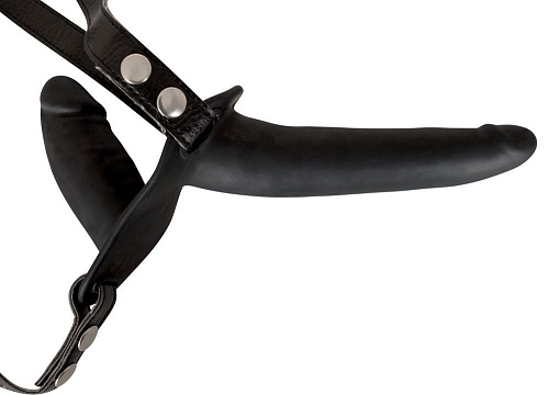 Женский страпон чёрного цвета с вагинальной пробкой Orion Double Strap On 05111290000 (15 см)
