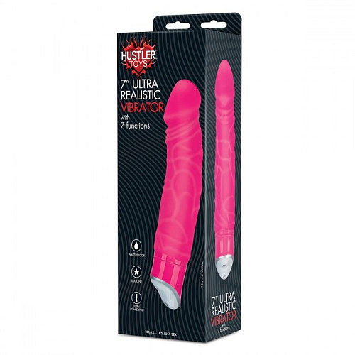 Розовый вибратор с очерченной головкой Hustler HT-V4 (16 см)