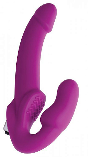 Ярко-розовый безремневой вибрострапон XR Brands Evoke Vibrating Strapless Silicone Strap-on Dildo AE826