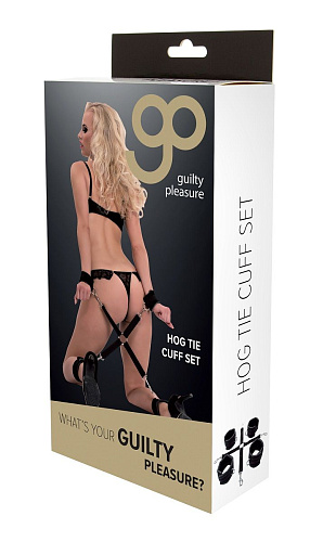 Регулируемые мягкие манжеты на запястья и лодыжки с соединительной крестовиной Hog Tie Cuff Set Blush Novelties 520082