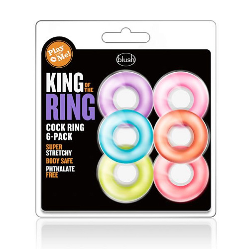 Набор из 6 разноцветных эрекционных колец Blush Novelties King of the Ring BL-93652