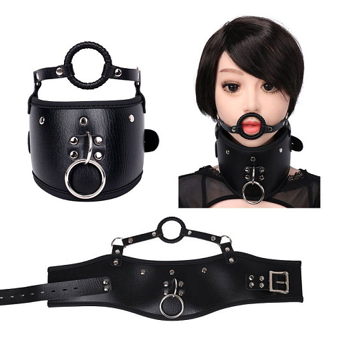 Чёрный широкий ошейник-кляп с отверстием для рта Bior toys NTU-80442