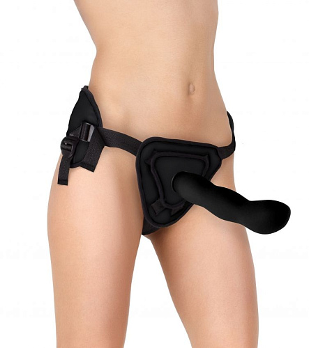 Страпон чёрного цвета с волнистой насадкой Shots Media BV Deluxe Silicone Strap On 10 Inch OU211BLK (25,5 см)