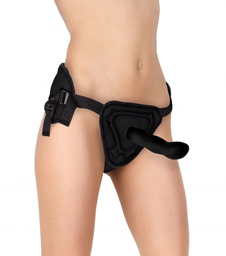 Cтрапон чёрного цвета с волнистой насадкой Shots Media BV Deluxe Silicone Strap On 8 Inch OU210BLK (20,5 см)