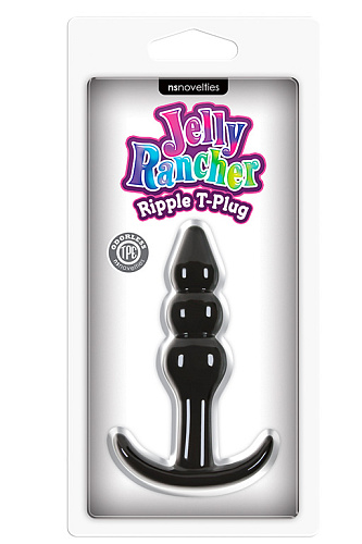 Чёрная анальная пробка NS Novelties Jelly Rancher T-Plug Ripple NSN-0451-33 (10,9 см)