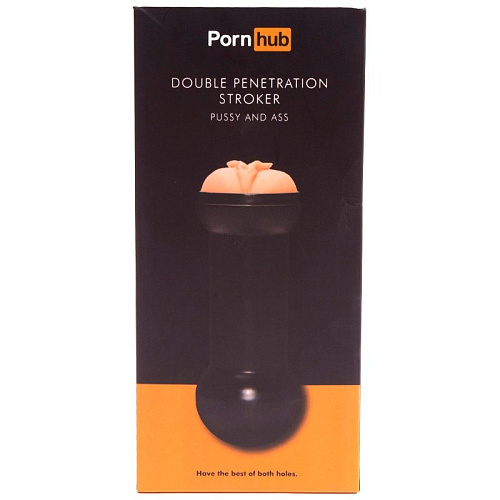 Двусторонний мастурбатор телесно-чёрного цвета Pornhub Double Penetration Stroker 94867