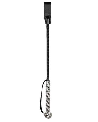 Чёрный гладкий стек с рукоятью, покрытой серебристыми стразами Obsessive A718 crop