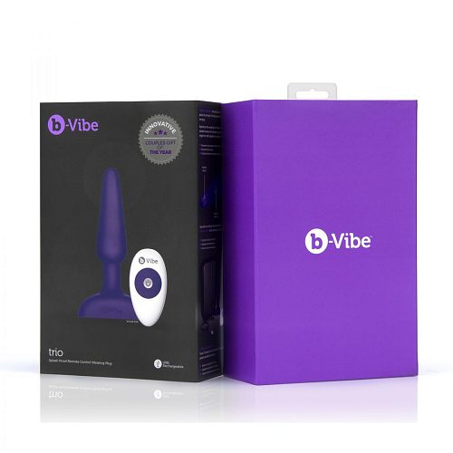 Фиолетовая анальная вибропробка с 3 источниками вибрации b-Vibe TRIO REMOTE CONTROL PLUG  PURPLE BV-002-PUR (13,5 см)