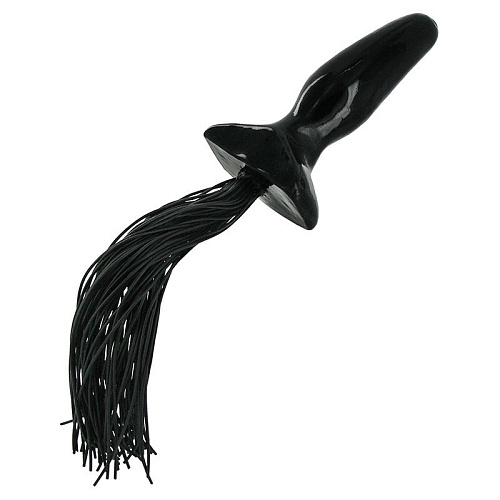 Чёрная анальная пробка с хвостом XR Brands Frisky Anal Plug with Tassels AC665 (11 см)