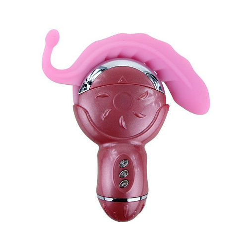 Имитатор орального секса розового цвета с анальным хвостом и вагинальной насадкой Baile Rolling Fun II BI-014100-1