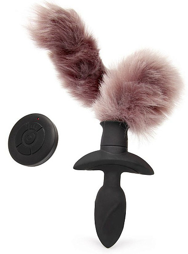 Чёрная анальная вибровтулка с 3 режимами виляния хвостиком A-LOVING 2042-1