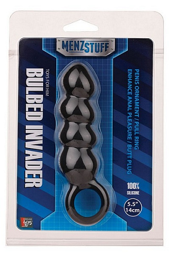 Чёрный анальный фаллоимитатор с кольцом Dream Toys BULBED INVADER 20715 (14 см)