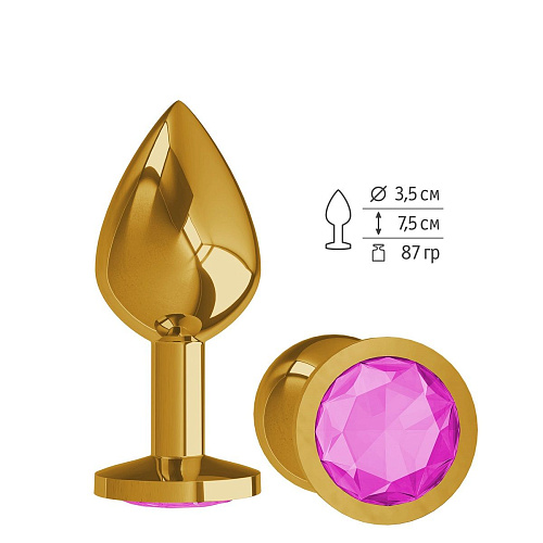 Золотистая средняя пробка с розовым кристаллом Сумерки богов 520-06 pink-DD (8,5 см)