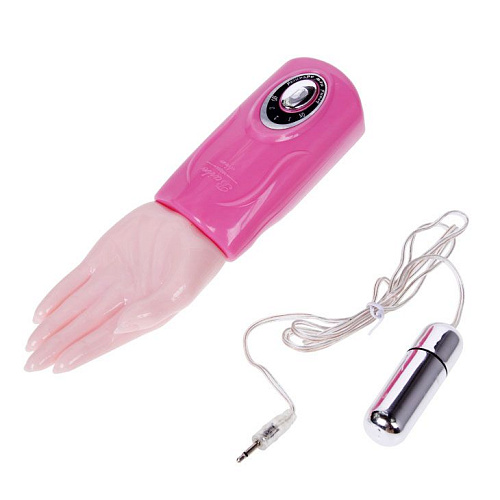 Вибромассажёр-рука розового цвета с подключаемой вибропулей Baile BI-014111-3