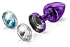 Фиолетовый анальный плаг с 2 заменяемыми кристаллами DIOGOL Anni Magnet T1 Purple Cristal/blue 9020060056 (6 см)