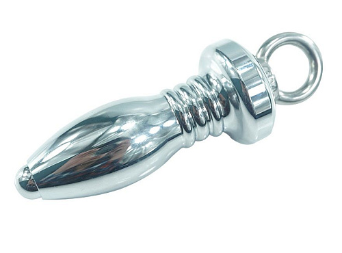 Металлическая, серебристая анальная пробка с рёбрами у основания и утяжелителем Vandersex 162-S (11,5 см)