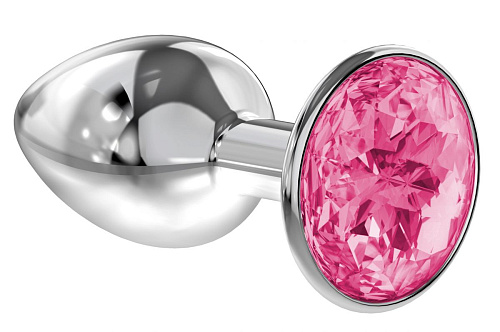 Малая серебристая анальная пробка с розовым кристаллом Lola toys Diamond Pink Sparkle Small 4009-03Lola (7 см)