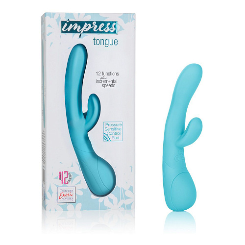 Голубой вибромассажёр со стимуляцией клитора California Exotic Novelties Impress Tongue SE-4420-12-3 (18 см)