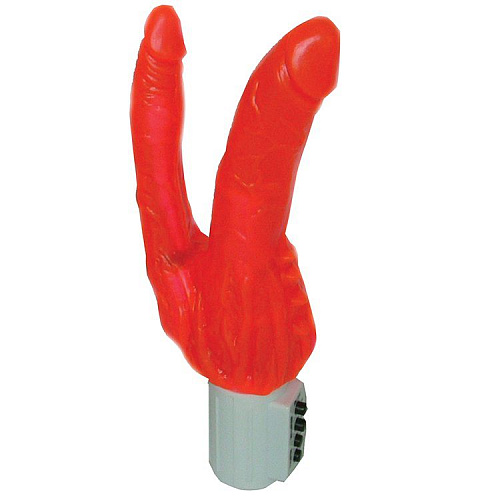 Двойной гелевый вибратор красного цвета Seven Creations DOUBLE PLEASURES VIBE 2K664PR BX GP (24 см)