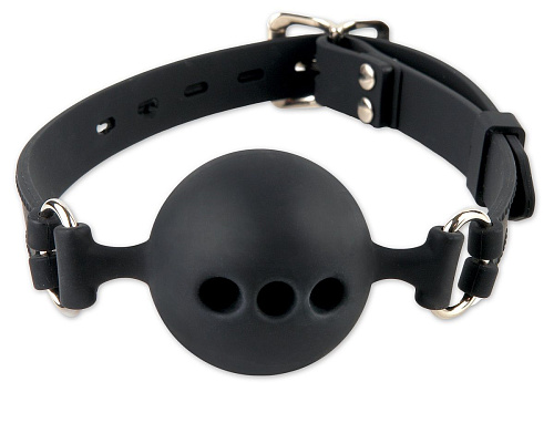 Чёрный шарик-кляп из силикона с прорезями для дыхания Pipedream Silicone Breathable Ball Gag Large PD3697-03