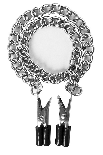 Серебристые прищепки для сосков с цепью Blush Novelties Block Busters Nipple Clamps 520061
