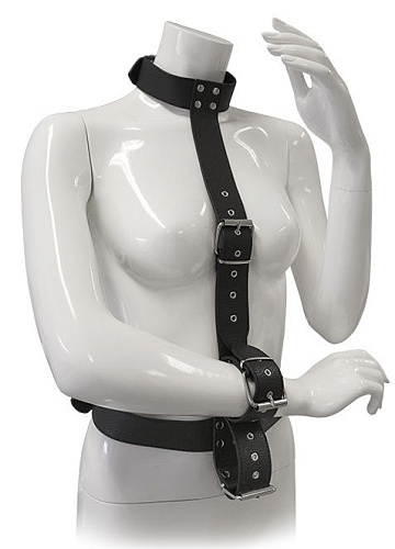 Чёрный комплект для фиксация рук RESTRAINT BODY HARNESS WITH COLLAR Dream Toys 21335