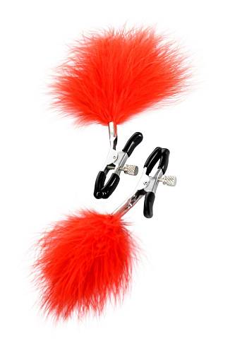 Зажимы для сосков с красным пухом ToyFa Theatre 705007