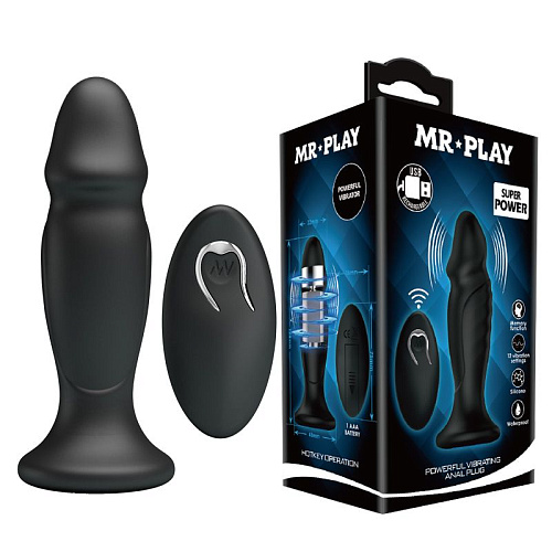 Чёрная анальная втулка с 12 режимами вибрации Baile Mr Play BI-040085W-MR (12,4 см)