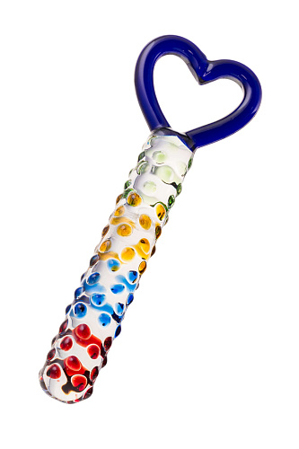 Стеклянный разноцветный фаллос с ручкой-сердцем Sexus 912017