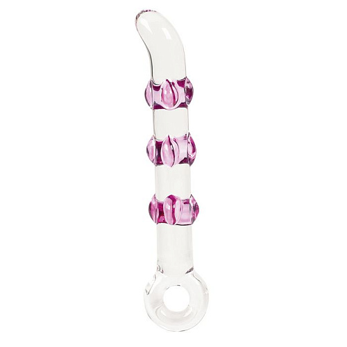 Фаллоимитатор стеклянный с розовыми кольцами Toy Joy 3006009147