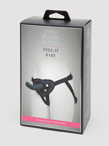 Чёрный страпон с вибрацией Fifty Shades of Grey Feel It Baby Strap-On Harness Kit FS-80003 (17,8 см)