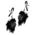 Чёрные зажимы на соски с украшением из перышек Pipedream FEATHER NIPPLE CLAMPS PD4416-23