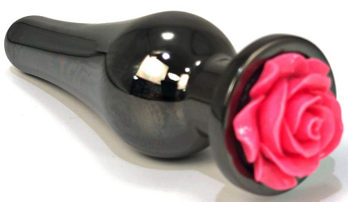 Чёрная удлиненная анальная пробка с коралловой розой Vandersex 199-VTRCL (12,5 см)